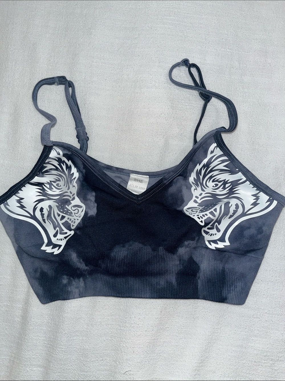 Darc Sport Black/Blue Tie-Dye Wolf Print Sports Bra